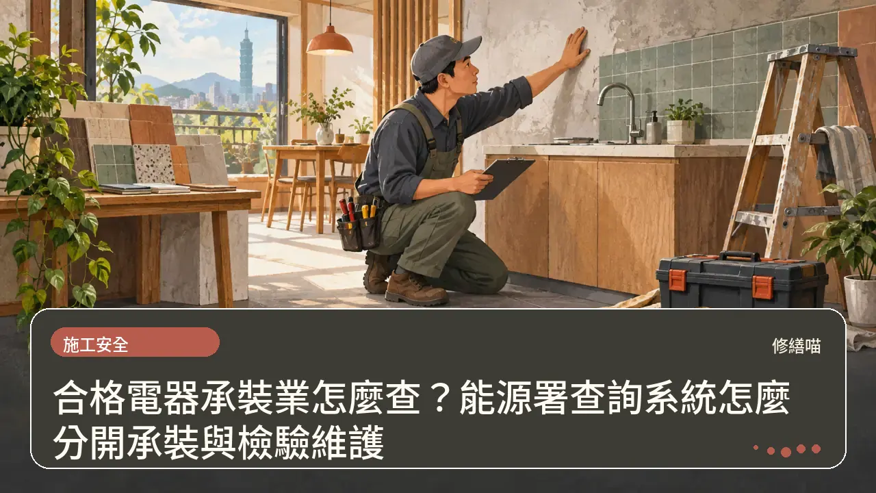 合格電器承裝業怎麼查？能源署查詢系統怎麼分開承裝與檢驗維護主題插畫