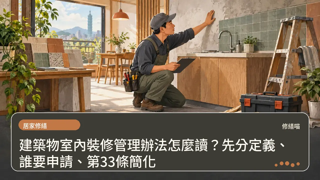建築物室內裝修管理辦法怎麼讀？先分定義、誰要申請、第33條簡化主題插畫