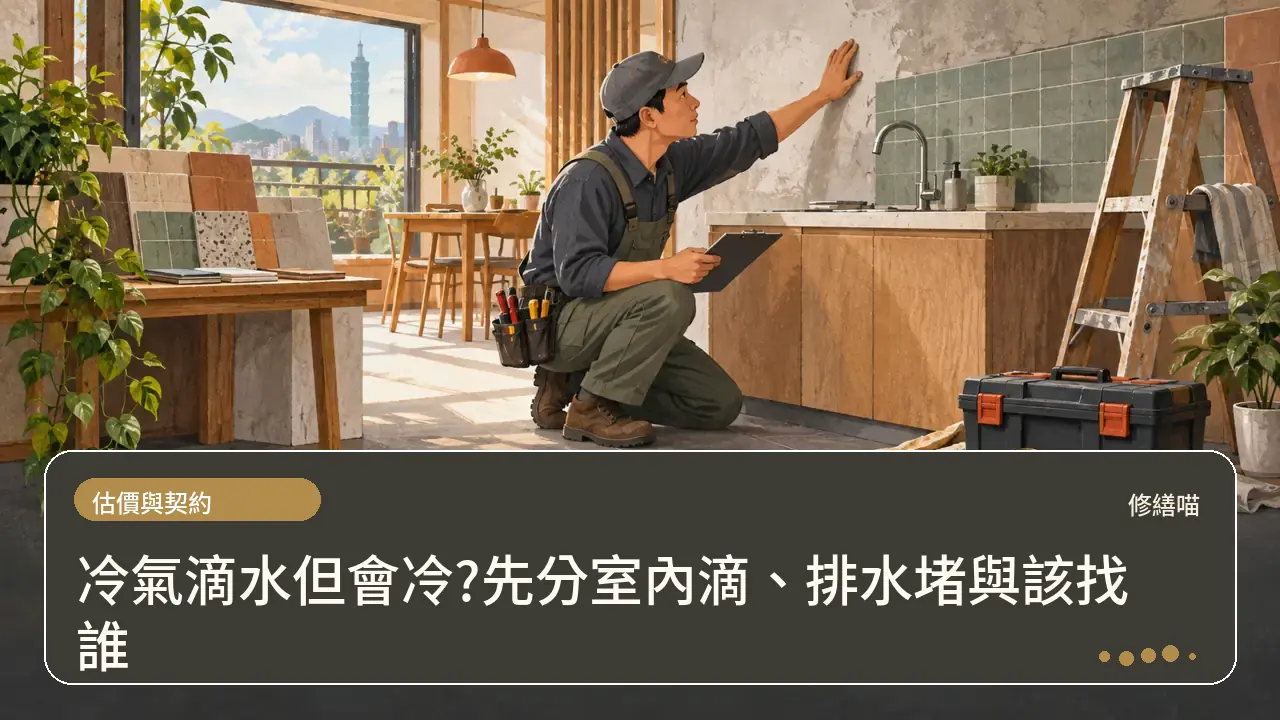 冷氣滴水但會冷?先分室內滴、排水堵與該找誰主題插畫