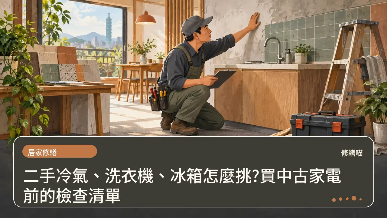 二手冷氣、洗衣機、冰箱怎麼挑?買中古家電前的檢查清單主題插畫