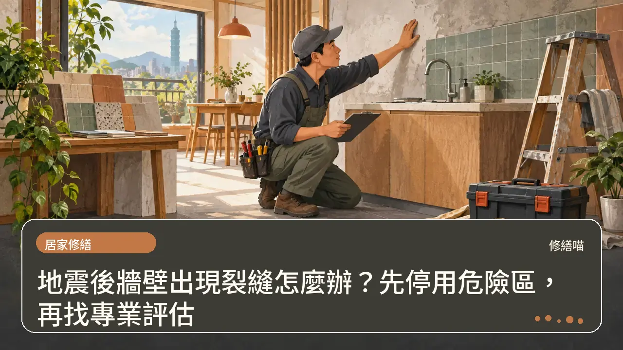 地震後牆壁出現裂縫怎麼辦？先停用危險區，再找專業評估主題插畫