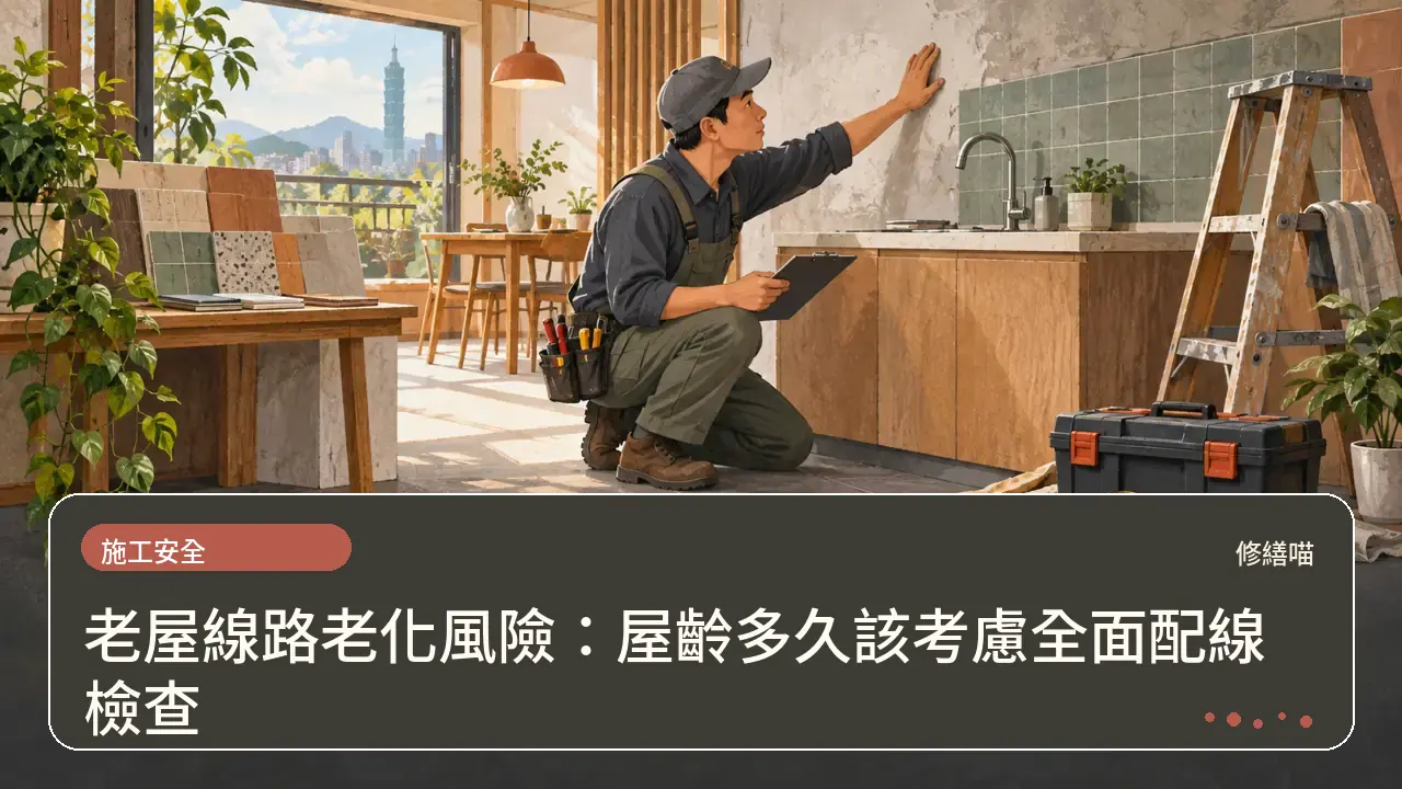 老屋線路老化風險：屋齡多久該考慮全面配線檢查主題插畫