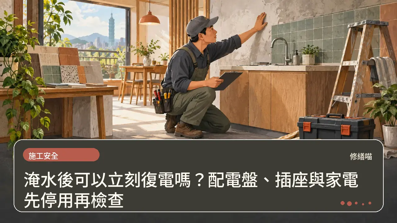 淹水後可以立刻復電嗎？配電盤、插座與家電先停用再檢查主題插畫